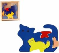 Пазл деревянный кошка С котенком мозаика, модель для сборки 4 детали, деревянная игрушка TONGDE