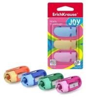 Точилка 1 отверстие ErichKrause Joy, 3 штуки, в блистере, микс