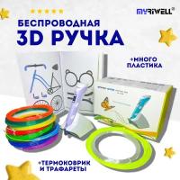 3Д ручки Myriwell 3D ручка Myriwell RP200B + 120 м пластика + книжка с трафаретами (40 штук) (Фиолетовый)