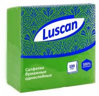 Салфетки бумажные Luscan 1 слой, 24х24 зеленые 100шт/уп, 4 уп