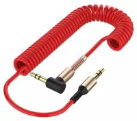 Аудио кабель спиральный 1,5 м, AUX jack 3.5 mm / Акустический провод аукс джек 3,5 мм / красный
