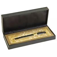 Ручка подарочная шариковая в кожзам футляре поворотная Босс корпус черный с золотом 240559
