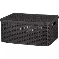 Корзина для хранения CURVER с крышкой Rattan Style Box M, 39х29х19 см, 1 шт., темно-коричневый