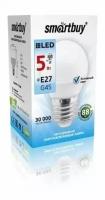 Светодиодная LED лампа шар Smartbuy G45 E27(е27) 5W (Вт) матовая 4000K 400lm 45x80 220V SBL-G45-05-40K-E27