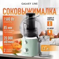 Соковыжималка электрическая GALAXY LINE GL0811 для овощей и фруктов, мощность 1500 Вт, 20000 об/мин и 2 скорости, емкость для сока 1.2 л - стакан, цвет зеленый/мятный