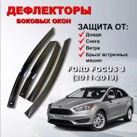 Дефлекторы боковых окон (Ветровики) на Форд Фокус 3 седан,хэтчбек / Ford Focus 3 (2011-2019)