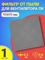 Фильтр от пыли для вентилятора ПК 90 мм х 90 мм сетка для кулера толщиной 0,5 мм и размер ячейки (соты) 0.8 мм (Черный)