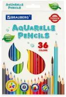 Карандаши цветные акварельные BRAUBERG PREMIUM AQUARELLE, 36 цветов, грифель 4 мм, 181674