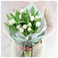 Букет живых цветов из 15 белых тюльпанов