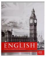 Тетрадь предметная «Чёрное-белое», 48 листов в клетку «Английский язык» со справочным материалом, обложка мелованная бумага, блок №2, белизна 75% (серые листы)