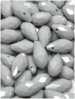 Бусины стеклянные капельки (бриолеты), граненые, размер 6х12 мм, (20 шт), серого цвета