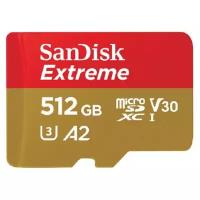 Карта памяти SanDisk microSDXC 512 ГБ Class 10, V30, A2, UHS-I U3, R/W 160/90 МБ/с, адаптер на SD, красный/бежевый