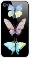 Силиконовый чехол на Apple iPhone 4/4S / Айфон 4/4S Акварельные бабочки, прозрачный
