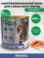 FRAIS HOLISTIC DOG консервы для собак мясные кусочки С лососем В желе, 850 ГР, упаковка 6 ШТ
