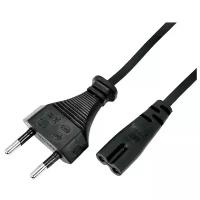 Сетевой Шнур, вилка-евроразъем С7, кабель 2x0,75 мм 5 м (для питания ноутбука) PE пакет, цвет: Черный