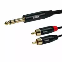 Кабель TUBON Аудио межблочный 6.3 мм jack (M) Stereo - 2 x RCA (M) OD4.0 ПВХ J2R002 1.5м