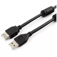 Кабель удлинительный USB 2.0 AM/AF 1,8 м Pro 2ферит. кольца, экран, черный Cablexpert, CCF2-USB2-AMAF-6