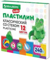 Пластилин классический для лепки (набор) для детей Brauberg "KIDS2, 12 цветов, 240 г, стек, Высшее Качество