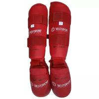 Комплект защиты голени и стопы для каратэ BestSport, красные, M (38-40)