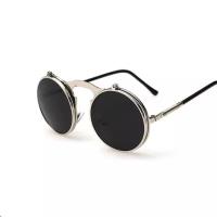 Солнцезащитные серебряные очки в стиле ретро для мужчин и женщин, круглые, в металлической оправе, с двойными круглыми прозрачными линзами
