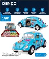 Металлическая машинка игрушка1:32 1967 Volkswagen Classical Beetle (Пастельные цвета с принтом) KT5375DF инерционная / Голубой