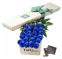 Розы синие 25 шт длина 50 см в крафт коробке арт.6628 - Просто роза ру