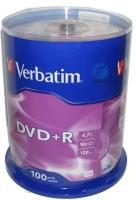 Оптический диск DVD+R диск Verbatim 4,7Gb 16x 100шт. CakeBox (43551)