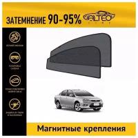 Каркасные автошторки ALTEO PREMIUM на Ford Focus 2, рестайлинг (2007-2011) седан на передние двери на магнитах с затемнением 90-95%