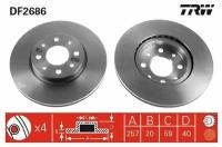 Диск тормозной передн ALFA ROMEO: 145 94-01, 146 94-01, 155 92-97, FIAT: BARCHETTA 95-, BRAVA 95-01, BRAVO 95-01, DOBLO 01-, DOBLO Cargo 01-, MAREA TRW DF2686