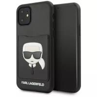 Чехол Lagerfeld для iPhone 11 PU Leather with cardslot Karl's Head Hard Black