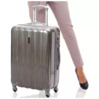 Недорогой прочный маленький чемодан на колесиках ТЕВИН, Серый 00030, размер S+, 52 л