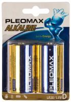 Батарейка алкалиновая Pleomax, D, LR20-2BL, 1.5В, блистер, 2 шт