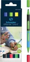 Набор двухсторонних шариковых ручек-текстовыделителей Schneider "Link-It" 04цв, 1,4мм/4мм, картон. упаковка, европодвес