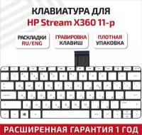 Клавиатура (keyboard) 792906-001 для ноутбука HP Stream X360 11-P010NR, 11-P015wm, 11-p025cl, 11-P091nr, белая без рамки