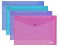 Папка-конверт на кнопке А4 140мкм "Fizzy Vivid" пластик, розовая, ErichKrause