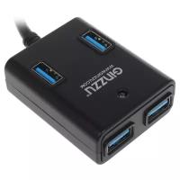 Разветвитель Ginzzu USB GR-384UAB (4 порта USB 3.0 + адаптер) черный