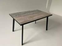 Стол обеденный 130 см на 80 см серый бетон темный с черными ножками