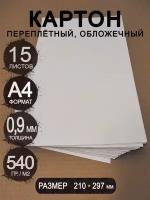 Переплетный картон 0,9 мм А4 210х297 мм белый/серый для скрапбукинга, творчества, рисования и рукоделия, 15 шт