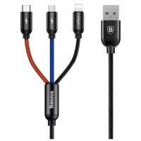 Кабель Baseus Three Primary Colors Series 3 в 1 USB - microUSB/USB Type-C/Lightning (CAMLT), black/red/blue, 1.2 м