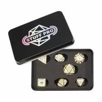 Набор металлических игральных костей (D4,D6,D8,D10-2,D12,D20) Stuff-Pro (золотой с белой зернистой заливкой)