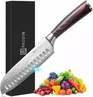 PAUDIN Pro / Нож кухонный профессиональный шеф повара сантоку универсальный для мяса и овощей длина лезвия 17 см
