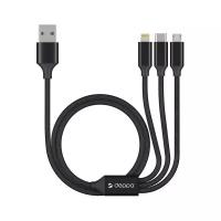 Кабель 3 в 1: micro-USB, Type-C, Ligthning, алюминий, 1.2 м, черный, Deppa