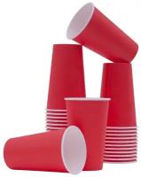 Набор одноразовых бумажных стаканов, 400 мл, 50 шт, красные, однослойные; для кофе, чая, холодных и горячих напитков