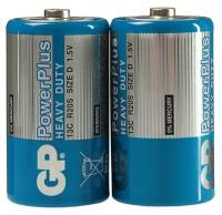 Батарейка солевая GP PowerPlus Heavy Duty, D, R20-2S, 1.5В, спайка, 2 шт