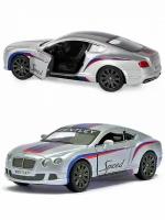 Металлическая машинка Kinsmart 1:38 «2012 Bentley Continental GT Speed с принтом» инерционная, серебристая KT5369DF-3