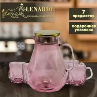 Набор: кувшин-заварник 1,9 л и 6 кружек 350 мл розовый Lenardi (179657)