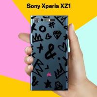 Силиконовый чехол на Sony Xperia XZ1 Узор черный / для Сони Иксперия ИксЗ 1