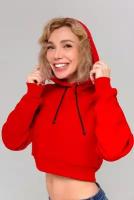 Магазин Толстовок - Женская красная укороченная кроп толстовка Crop-Top-Hoodie Red, L-44-46-Woman-(Женский)