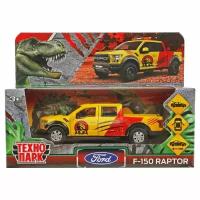 Машина металл FORD F150 RAPTOR динозавры 12 см, двер, баг, ин, желтый, кор. Технопарк в кор.2*36шт