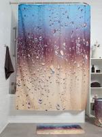 Штора водоотталкивающая для ванной, занавеска в ванную комнату тканевая JoyArty "Влажное стекло", 180х200 см